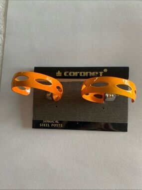 Orange Hoop Cutout Earrings Coronet Enameled